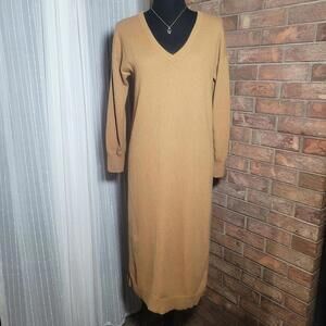 Madewell (Re)Sourced Wool Cashmere Camel Brn C-Neck Long Sleeve Dress - Size S